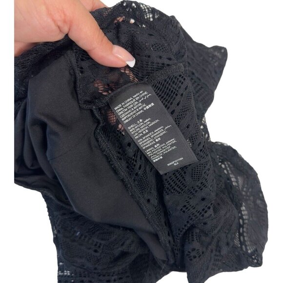 Bebe Women SZ S. Black Lace Peplum Top Blouse Off The Shoulder Gold Zipper Back - Picture 10 of 10